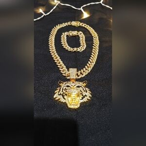Gold Tiger Pendant Necklace